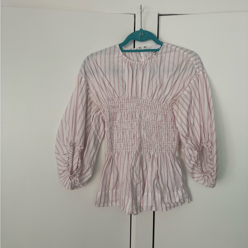 GANNI Pink and White Striped Blouse